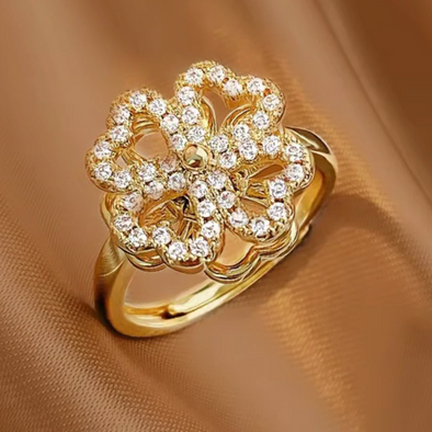 Sparkling Rotating Four-leaf Clover Anxiety Ring