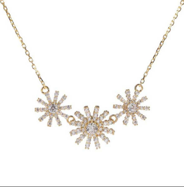 Three Sunflowers Snowflake Diamond Necklace